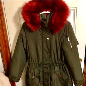 Army green fur hood parka NWT